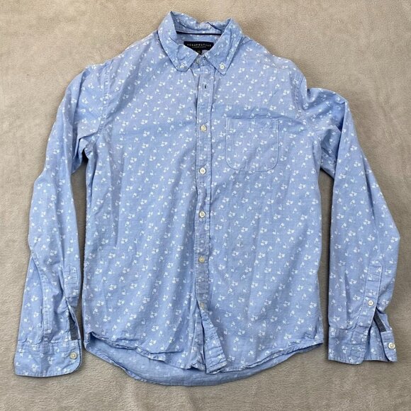 Aeropostale Mens Shirt Small Long Sleeve Floral Button Down Travel Casual Blue - Picture 13 of 14